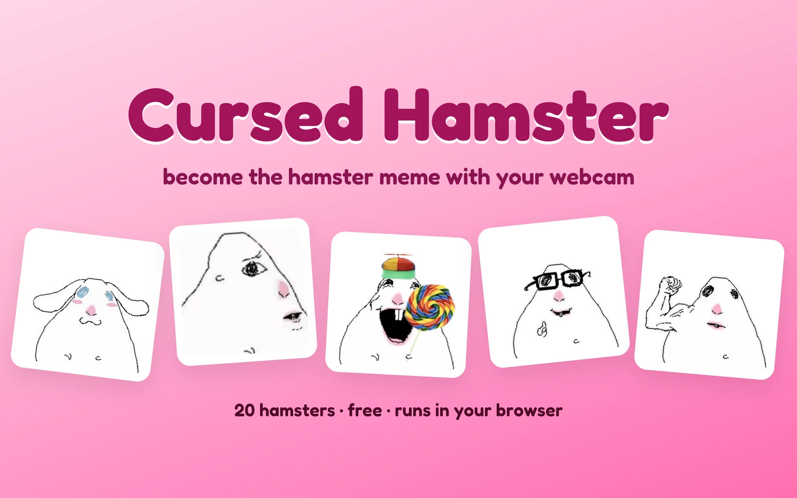 Cursed Hamster: five hamster meme pictures on a pink background